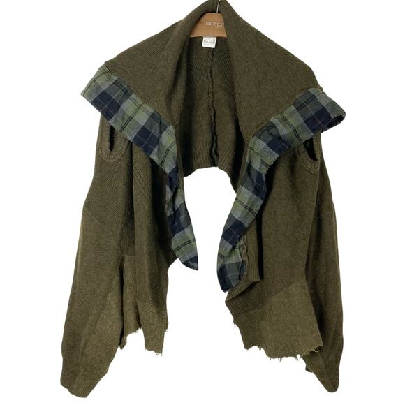 MARC LE BIHAN Cardigan Sweater OS FRANCE Wool Raw-Hem Plaid-Sailor-Collar CutOut - Picture 1 of 13